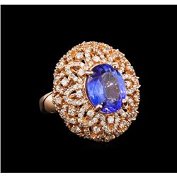 14KT Rose Gold 4.34 ctw Tanzanite and Diamond Ring