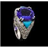 Image 4 : 5.47 ctw Tanzanite, Turquoise and Diamond Ring - 14KT White Gold