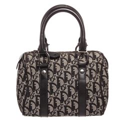 trotter dior boston christian navy canvas leather bag