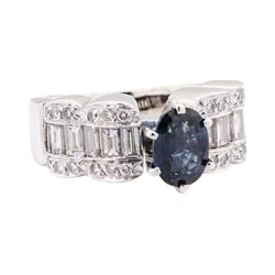 2.46 ctw Sapphire And Diamond Ring - 18KT White Gold