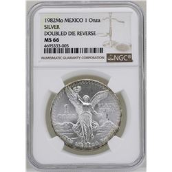 1982Mo Mexico Libertad Onza Doubled Die Reverse Silver Coin NGC MS66