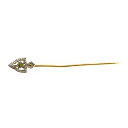 0.15 ctw Peridot Stick Pin - 14KT Yellow and White Gold