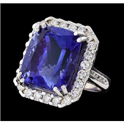 31.45 ctw Tanzanite and Diamond Ring - 14KT White Gold