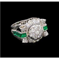 1.64 ctw Diamond and Emerald Ring - Platinum