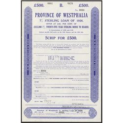 Province of Westphalia, 7% Sterling Loan of 1926, 1926, Specimen Bond.