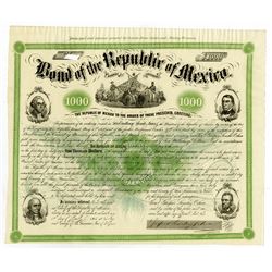 Bond of the Republic of Mexico, $1000, 1865 Signed by General Ocha.
