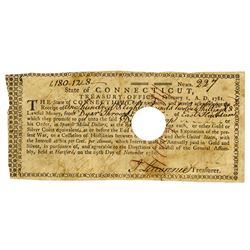 State of Connecticut, Treasury office 1781 Note for Loan, CT-20,  First Document mentioning United S