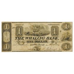 The Whaling Bank, 1841 Issued Obsolete Banknote with Whaling Vignette Unique to this Note.