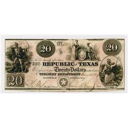 Republic of Texas  $20 1840, A-6, Indian shoots bow and arrow, dead bear, five-pointed star. Very Fi