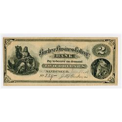 Buckeye Business College Bank, 1874 Obsolete College Currency.