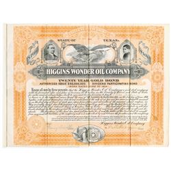 Higgins Wonder Oil Company, 1914 Spectacular Bond Signed by Pattillo Higgins as President.