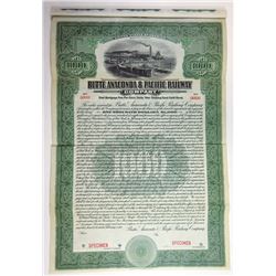 Butte, Anaconda & Pacific Railway Co. 1914 Specimen Bond.