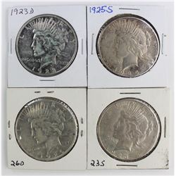 4 PEACE SILVER DOLLARS