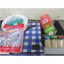 Camping or Picnic Bundle / 100 plates , Cutlery , Cups , Tablecloth , Toothpics