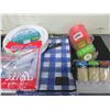 Image 1 : Camping or Picnic Bundle / 100 plates , Cutlery , Cups , Tablecloth , Toothpics