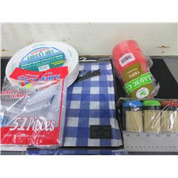 Camping or Picnic Bundle / 100 plates , Cutlery , Cups , Tablecloth , Toothpics