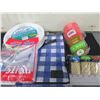 Image 1 : Camping or Picnic Bundle / 100 plates , Cutlery , Cups , Tablecloth , Toothpics