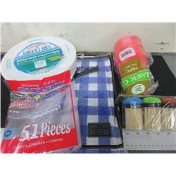 Camping or Picnic Bundle / 100 plates , Cutlery , Cups , Tablecloth , Toothpics
