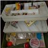 Image 2 : ANTIQUE GREEN PAL TACKLE BOX FULL OF TACKLE AND 2 FISHING RODS