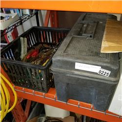 TOOL BOX W/ SOCKETS, WRENCHES, AND BASKET OF PLIERS