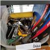 Image 1 : BOX OF TOOLS, PAINT BRUSHES, AND SANDPAPER