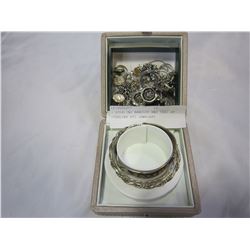 3 STERLING BANGLES AND TRAY OF STERLING ETC JEWELERY