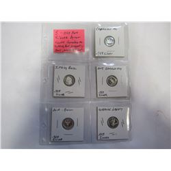 5 .999 PURE SILVER 1 GRAM COINS VARIOUS HEADS, CANADIAN MAPLE LEAF SITTING BULL, DRAGONFLY, BULL WAL