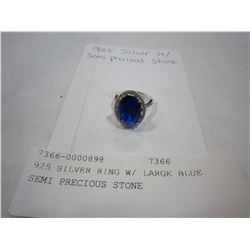 925 SILVER RING W/ LARGE BLUE SEMI PRECIOUS STONE