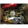 Image 2 : RED ANTIQUE SELTZER BOTTLE MADE IN ENGLAND AND BOX OF COLLECTIBLES