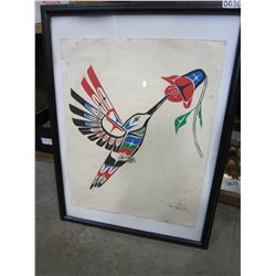 HUMMINGBIRD AND FLOWER SIGNED TALLIE 1991