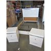 Image 1 : ASHLEY FLOOR MODEL WHITE DOUBLE SIZE PLATFORM BEDFRAME AND PAIR OF 2 DRAWER NIGHTSTANDS, RETAIL $189