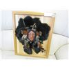 Image 1 : HANDMADE CLAY FACE NATIVE CHIEF W/ REAL BEAVER AND FEATHERS IN WOOD FRAME