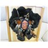 Image 2 : HANDMADE CLAY FACE NATIVE CHIEF W/ REAL BEAVER AND FEATHERS IN WOOD FRAME