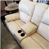 Image 3 : ASHLEY FLOOR MODEL CREAM GENUINE LEATHER POWER RECLINING AND ROCKING LOVESEAT WITH CONSOLE RETAIL $2