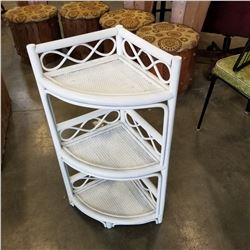 WHITE WICKER CORNER SHELF