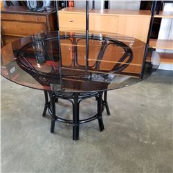 RATTAN GLASS TOP DINING TABLE