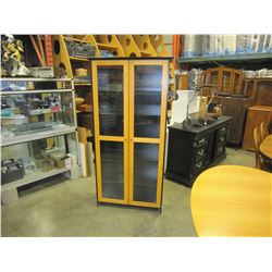 MAPLE AND BLACK GLASS DOOR CABINET