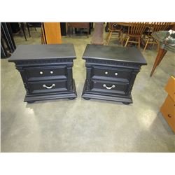 PAIR OF BLACK ORNATE 2 DRAWER NIGHTSTANDS