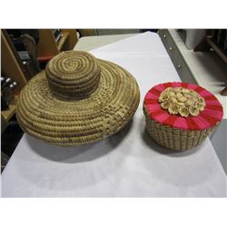 2 NATIVE WOVEN BASKETS W/ LIDS