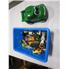 Image 2 : JOHN DEERE PORCELAIN COIN BANK AND SMALL TOTE OF DIECAST CARS