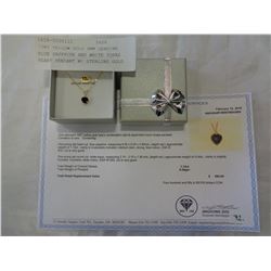 10KT YELLOW GOLD 6MM GENUINE BLUE SAPPHIRE AND WHITE TOPAZ HEART PENDANT W/ STERLING GOLD PLATED CHA