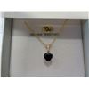 Image 2 : 10KT YELLOW GOLD 6MM GENUINE BLUE SAPPHIRE AND WHITE TOPAZ HEART PENDANT W/ STERLING GOLD PLATED CHA