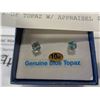 Image 2 : 10KT YELLOW GOLD 5 x 5MM GENUINE BLUE TOPAZ EARRINGS, 1CT OF TOPAZ W/ APPRAISAL $285
