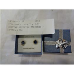 STERLING SILVER 7 x 5MM GENUINE SAPPHIRE EARRINGS - RETAIL $200