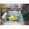 Image 1 : 1940 FORD PICK-UP TRUCK DIE CAST DELIVERY COIN BANK AND MOTORCYCLE PEWTER COIN BANK