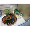 Image 2 : CALIFORNIA POTTERIES CLAMSHELL SERVING DISH, SHELL DECOR PYREX JAR, AND GLASS VASE