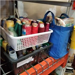 BAG OF SEWING PATTERNS AND 2 TRAYS OF SEWING SURGING THREAD
