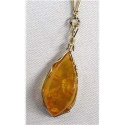 Wire Wrapped Amber Pendant Necklace