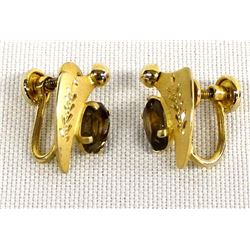 Gold Filled Smoky Topaz Screwback Earrings