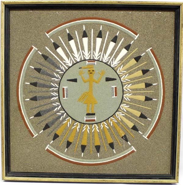 Framed Native American Navajo Sand Painting